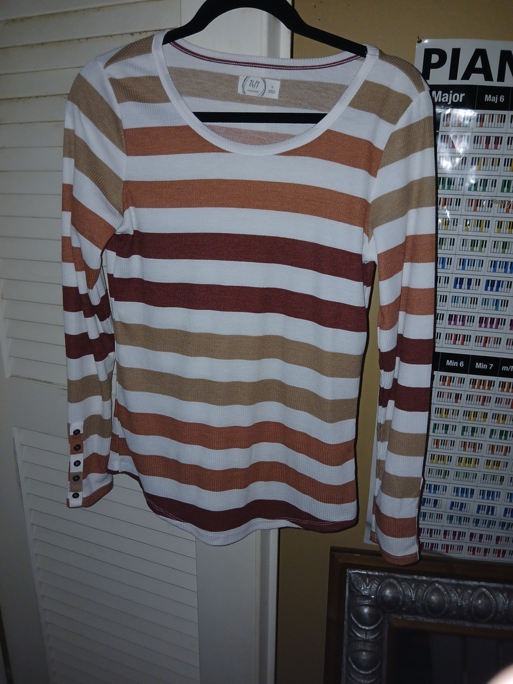 Maurices Striped Scoop-Neck Long Sleeve Top - White, Tan, Rust, Brown